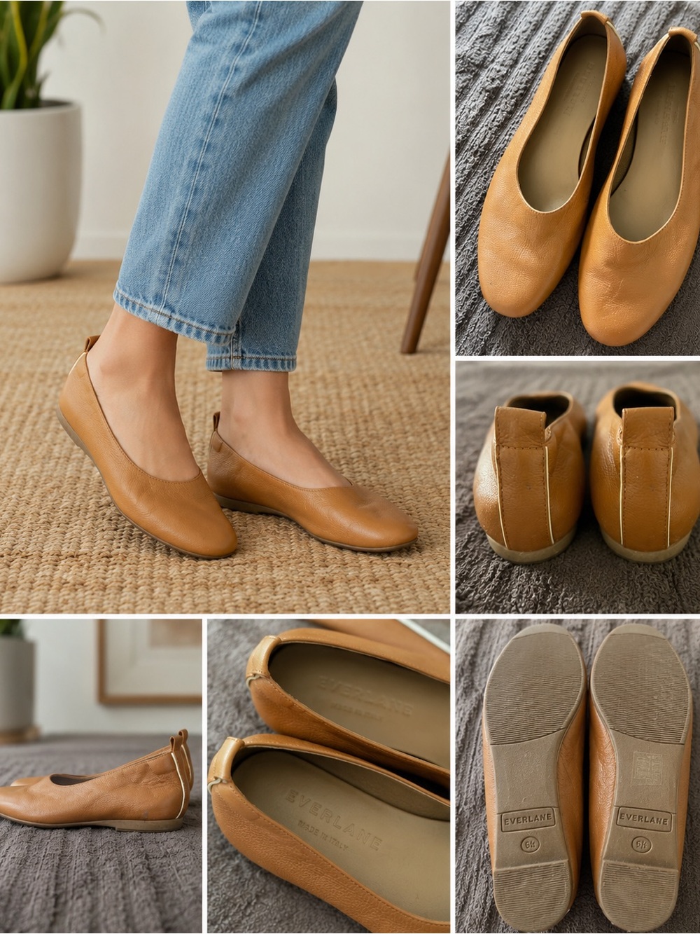 Everlane The Day Flat Camel Leather Ballet Flats Size 6.5